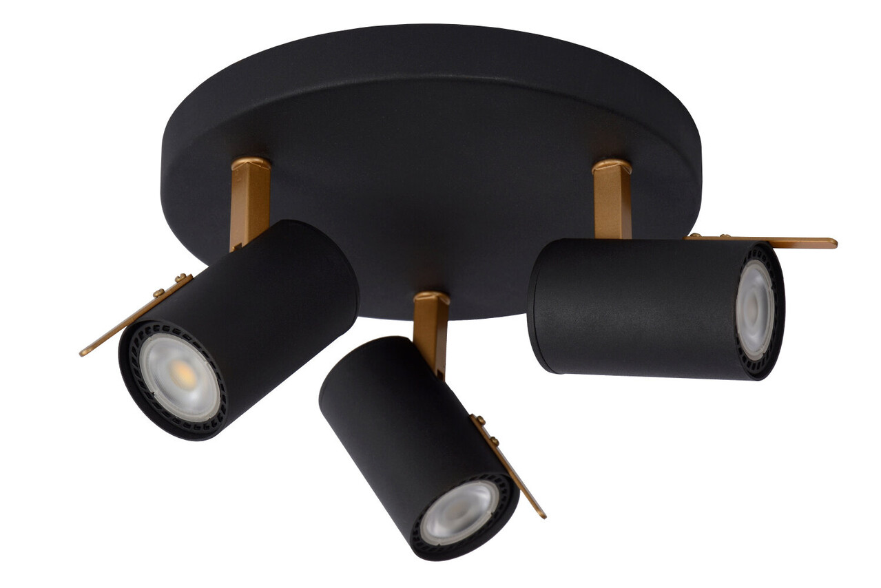 Lucide GRONY - Plafondspot - LED Dim to warm - GU10 - 3x5W 2200K/3000K - Zwart