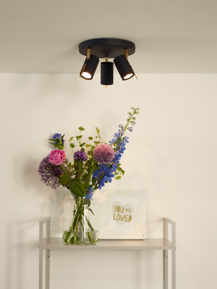 Lucide GRONY - Plafondspot - LED Dim to warm - GU10 - 3x5W 2200K/3000K - Zwart