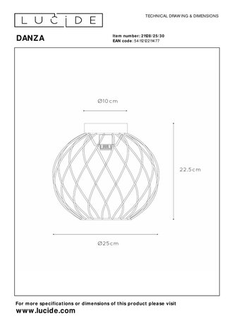 Lucide DANZA - Plafonnière - Ø 25 cm - 1xE27 - Zwart Lucide DANZA - Plafonnière - Ø 25 cm - 1xE27 - Zwart