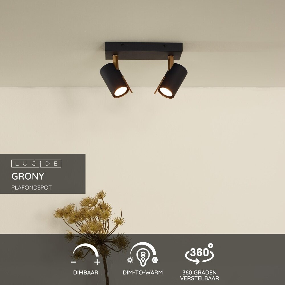 Lucide GRONY - Plafondspot - LED Dim to warm - GU10 - 2x5W 2200K/3000K - Zwart