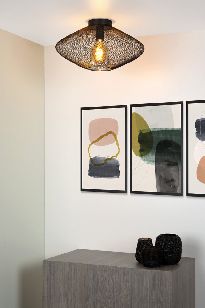 Lucide MESH - Plafonnière - Ø 45 cm - 1xE27 - Zwart