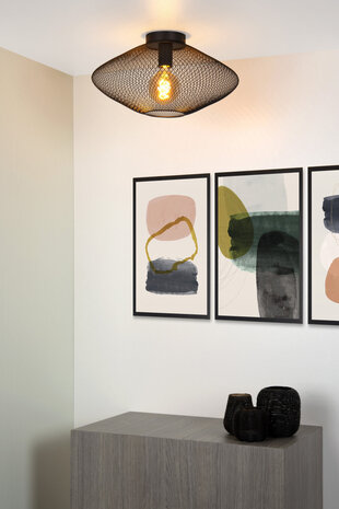 Lucide MESH - Plafonnière - Ø 45 cm - 1xE27 - Zwart