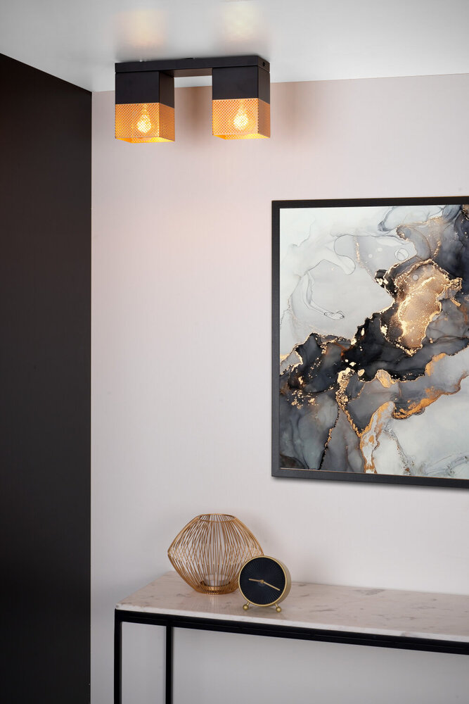 Lucide RENATE - Plafonnière - 2xE27 - Mat Goud / Messing Lucide RENATE - Plafonnière - 2xE27 - Mat Goud / Messing