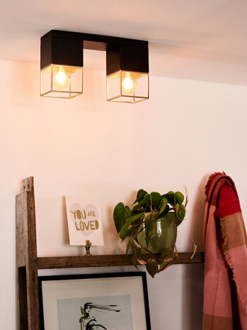 Lucide RIXT - Plafonnière - 2xE27 - Zwart