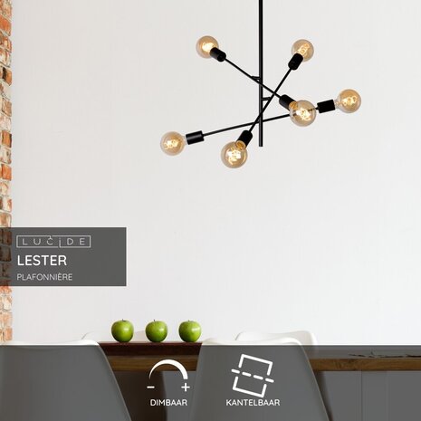 Lucide LESTER - Plafonnière - 6xE27 - Zwart Lucide LESTER - Plafonnière - 6xE27 - Zwart