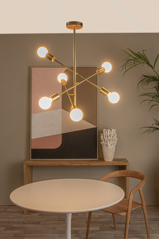 Lucide LESTER - Plafonnière - 6xE27 - Mat Goud / Messing Lucide LESTER - Plafonnière - 6xE27 - Mat Goud / Messing