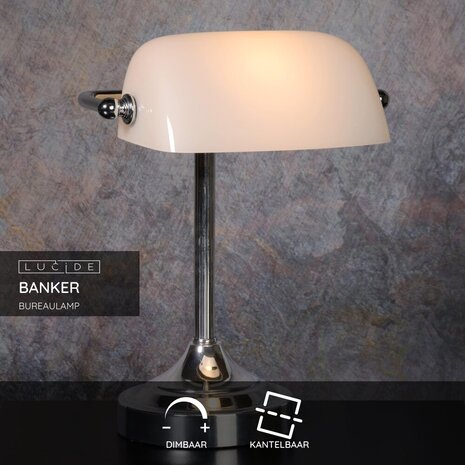 Lucide BANKER - Bureaulamp - 1xE14 - Chroom Lucide BANKER - Bureaulamp - 1xE14 - Chroom