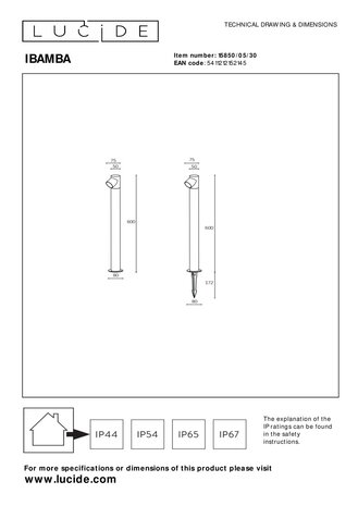 Lucide IBAMBA - Sokkellamp - LED - 1x6W 3000K - IP65 - Zwart Lucide IBAMBA - Sokkellamp - LED - 1x6W 3000K - IP65 - Zwart