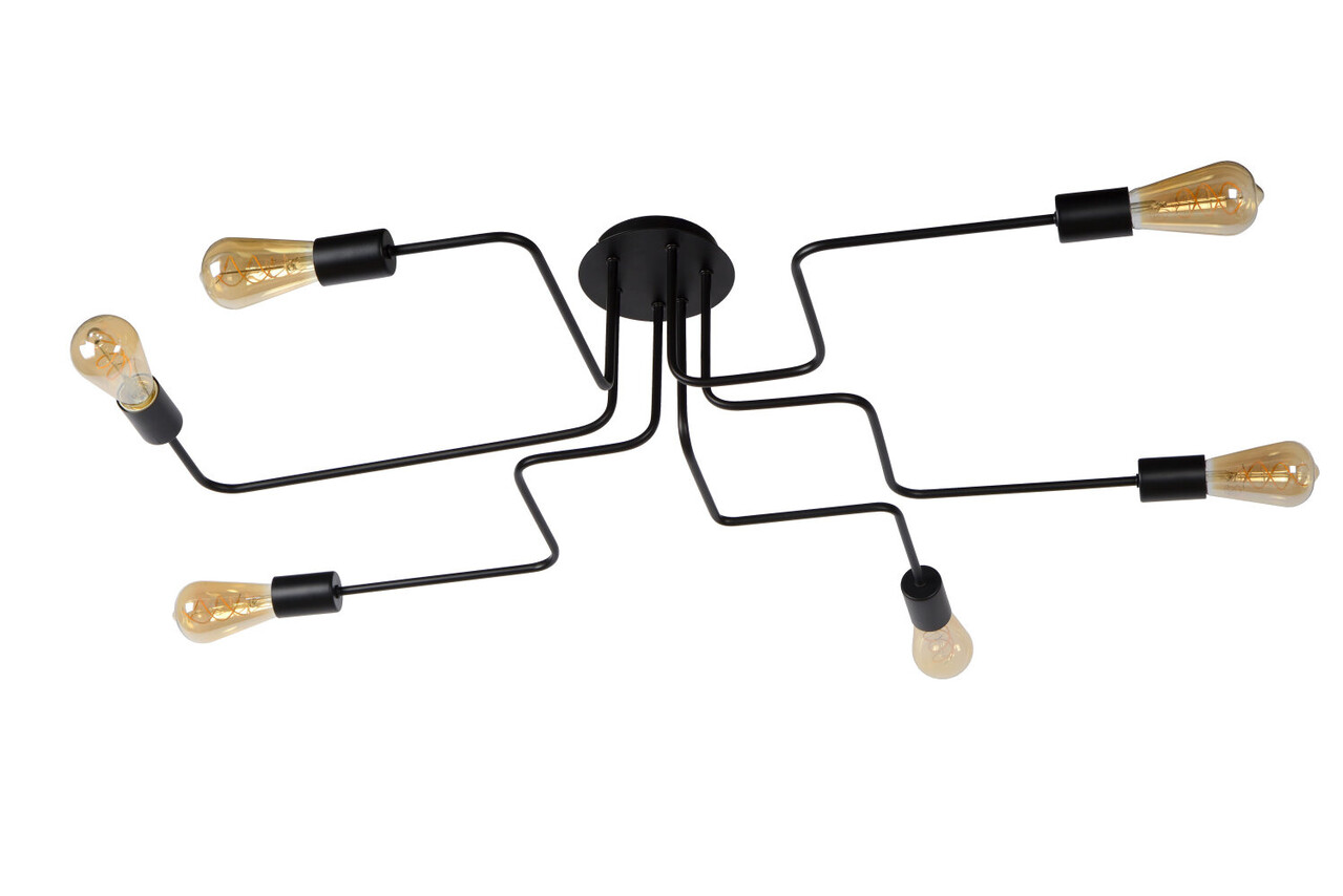 Lucide LESTER - Plafonnière - 6xE27 - Zwart Lucide LESTER - Plafonnière - 6xE27 - Zwart