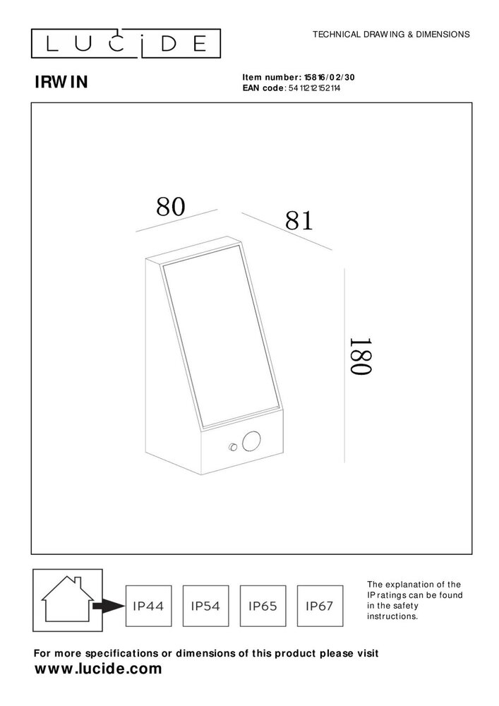 Lucide IRWIN - Wandlamp - Zonne-energie - LED Dimb. - 1x2W 3000K - IP54 - Beweging & dag/nacht sensor - Zwart Lucide IRWIN - Wandlamp - Zonne-energie - LED Dimb. - 1x2W 3000K - IP54 - Beweging & dag/nacht sensor - Zwart