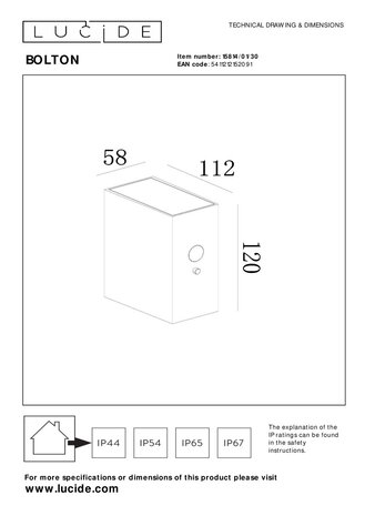 Lucide BOLTON - Wandlamp - Zonne-energie - LED Dimb. - 1x1W 3000K - IP54 - Beweging & dag/nacht sensor - Zwart Lucide BOLTON - Wandlamp - Zonne-energie - LED Dimb. - 1x1W 3000K - IP54 - Beweging & dag/nacht sensor - Zwart
