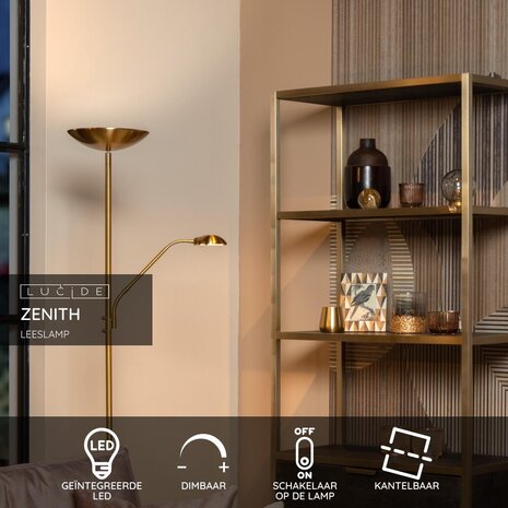 Lucide ZENITH - Leeslamp - LED Dimb. - 3000K - Mat Goud / Messing Lucide ZENITH - Leeslamp - LED Dimb. - 3000K - Mat Goud / Messing