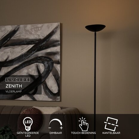 Lucide ZENITH - Vloerlamp - LED Dimb. - 1x20W 3000K - Zwart Lucide ZENITH - Vloerlamp - LED Dimb. - 1x20W 3000K - Zwart