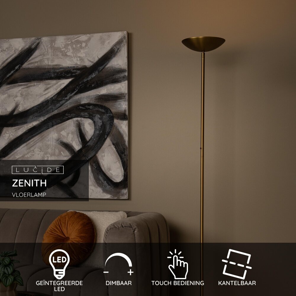 Lucide ZENITH - Vloerlamp - Ø 25,4 cm - LED Dimb. - 1x20W 3000K - Mat Goud / Messing Lucide ZENITH - Vloerlamp - Ø 25,4 cm - LED Dimb. - 1x20W 3000K - Mat Goud / Messing