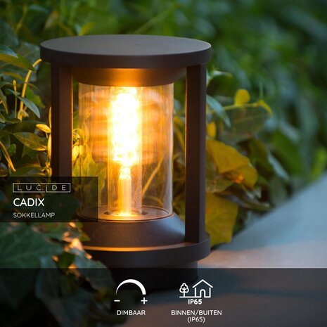 Lucide CADIX - Sokkellamp - Ø 16 cm - 1xE27 - IP65 - Zwart