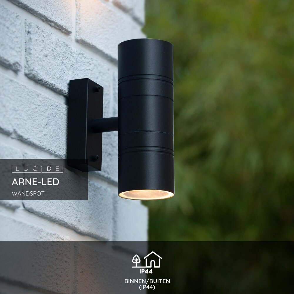 Lucide ARNE-LED - Wandspot / Wandlamp Binnen/Buiten - Ø 6,3 cm - LED - GU10 - 2x5W 2700K - IP44 - Zwart Lucide ARNE-LED - Wandspot / Wandlamp Binnen/Buiten - Ø 6,3 cm - LED - GU10 - 2x5W 2700K - IP44 - Zwart
