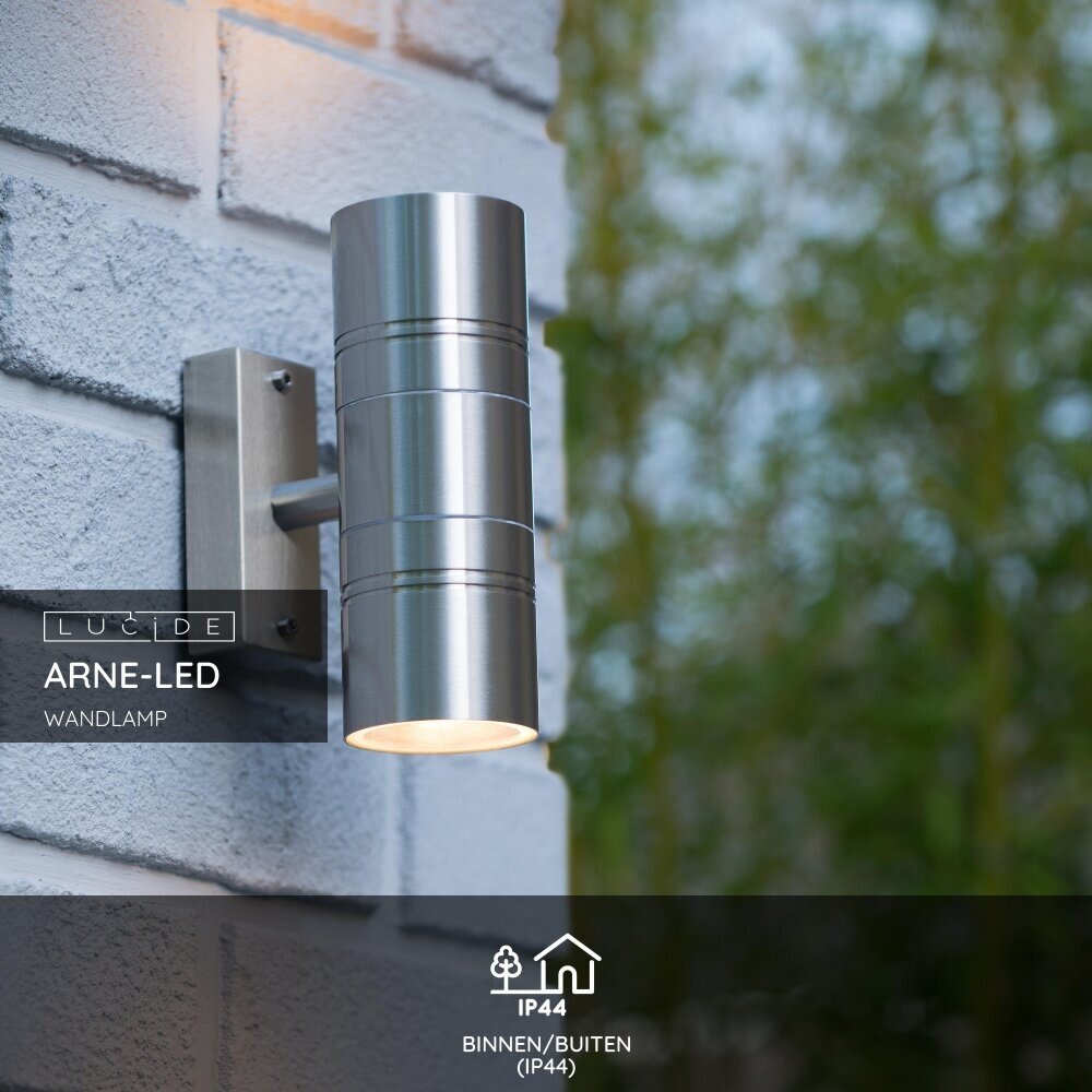 Lucide ARNE-LED - Wandlamp Binnen/Buiten - Ø 6,3 cm - LED - GU10 - 2x5W 2700K - IP44 - Mat chroom Lucide ARNE-LED - Wandlamp Binnen/Buiten - Ø 6,3 cm - LED - GU10 - 2x5W 2700K - IP44 - Mat chroom