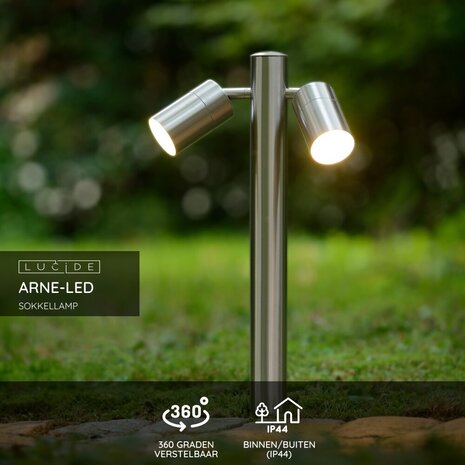 Lucide ARNE-LED - Sokkellamp - Ø 6,3 cm - LED - GU10 - 2x5W 2700K - IP44 - Mat chroom