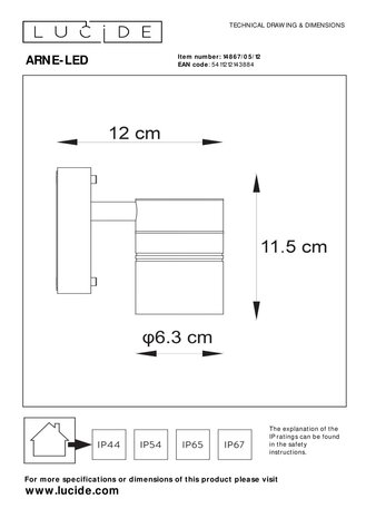 Lucide ARNE-LED - Wandspot / Wandlamp Binnen/Buiten - Ø 6,3 cm - LED - GU10 - 1x5W 2700K - IP44 - Mat chroom Lucide ARNE-LED - Wandspot / Wandlamp Binnen/Buiten - Ø 6,3 cm - LED - GU10 - 1x5W 2700K - IP44 - Mat chroom