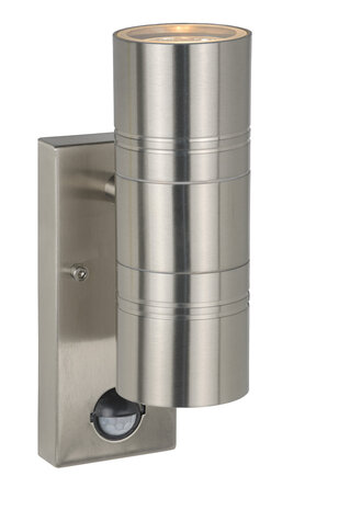 Lucide ARNE-LED IR - Wandspot / Wandlamp Binnen/Buiten - Ø 6,3 cm - LED - GU10 - 2x5W 2700K - IP44 - Beweging & dag/nacht sensor - Mat chroom