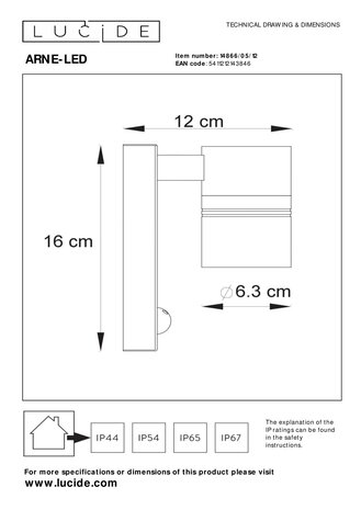 Lucide ARNE-LED IR - Wandspot / Wandlamp Binnen/Buiten - Ø 6,3 cm - LED - GU10 - 1x5W 2700K - IP44 - Beweging & dag/nacht sensor - Mat chroom Lucide ARNE-LED IR - Wandspot / Wandlamp Binnen/Buiten - Ø 6,3 cm - LED - GU10 - 1x5W 2700K - IP44 - Beweging & dag/nacht sensor - Mat chroom