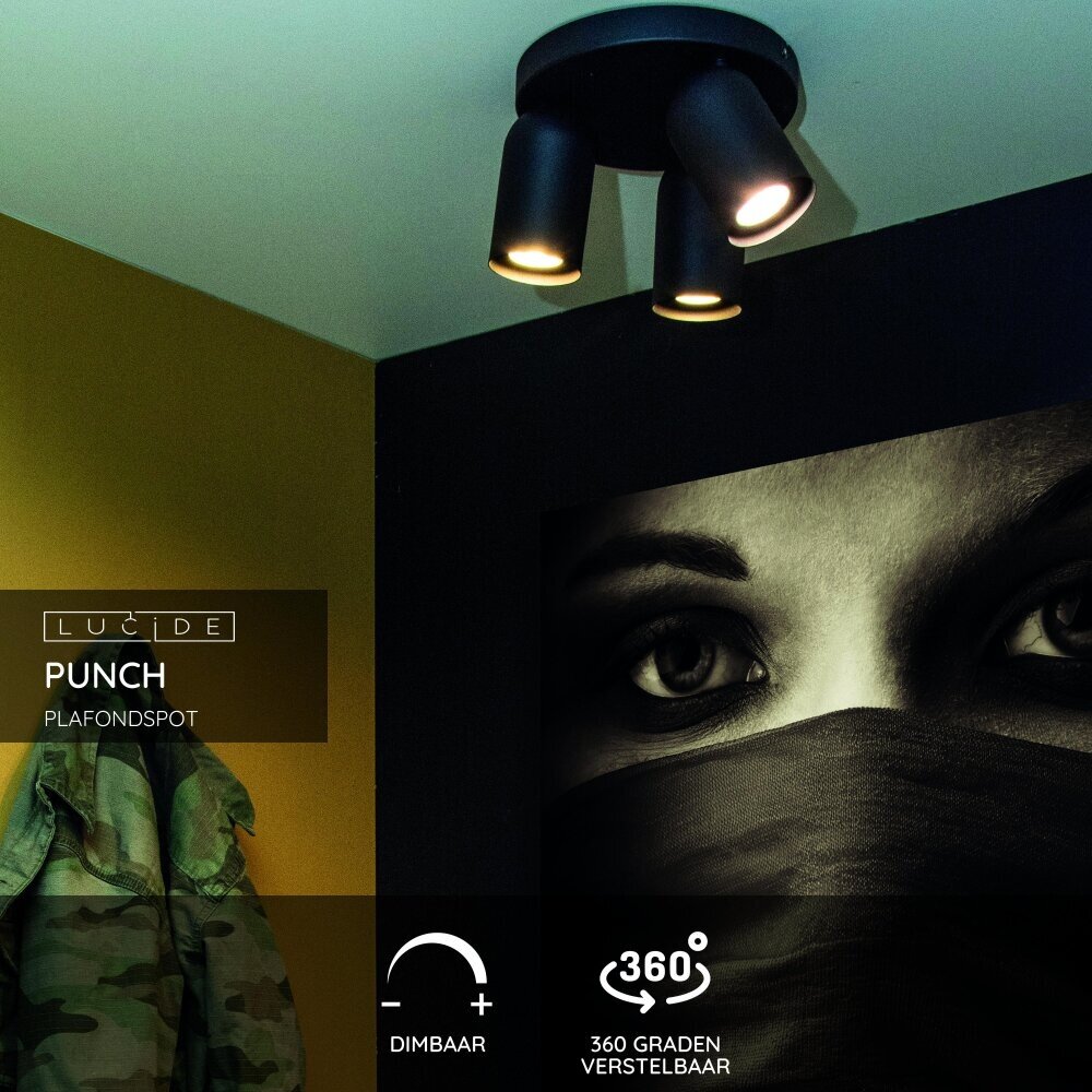 Lucide PUNCH - Plafondspot - Ø 21 cm - 3xGU10 - Zwart Lucide PUNCH - Plafondspot - Ø 21 cm - 3xGU10 - Zwart