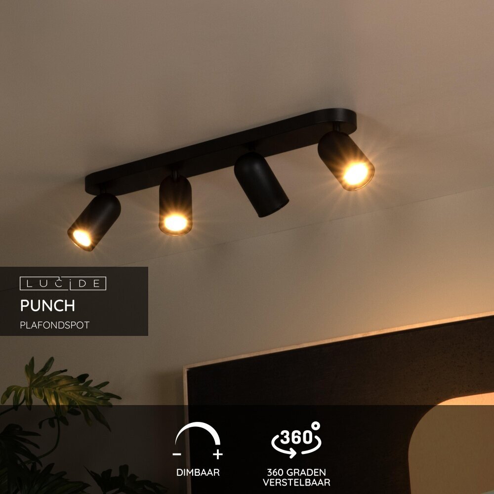 Lucide PUNCH - Plafondspot - 4xGU10 - Zwart Lucide PUNCH - Plafondspot - 4xGU10 - Zwart