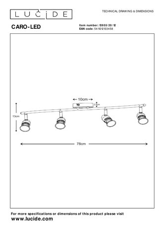 Lucide CARO-LED - Plafondspot - LED - GU10 (MR16) - 4x5W 2700K - Mat chroom