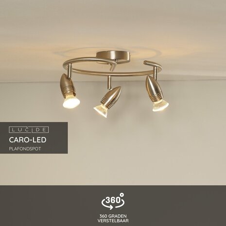 Lucide CARO-LED - Plafondspot - Ø 31 cm - LED - GU10 - 3x5W 2700K - Mat chroom Lucide CARO-LED - Plafondspot - Ø 31 cm - LED - GU10 - 3x5W 2700K - Mat chroom