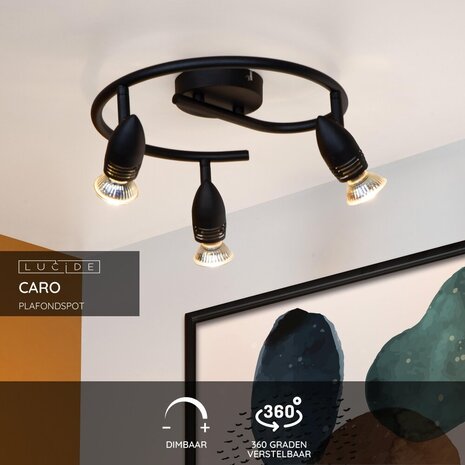 Lucide CARO - Plafondspot - Ø 31 cm - 3xGU10 - Zwart Lucide CARO - Plafondspot - Ø 31 cm - 3xGU10 - Zwart