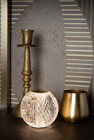 Lucide CINTRA - Oplaadbare Tafellamp - Accu/Batterij - Ø 9 cm - LED 3 StepDim - 1x1,5W 2700K - Transparant