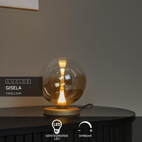 Lucide GISELA - Tafellamp - Ø 16 cm - LED Dimb. - 1x5W 2700K - Amber | Premium Lucide GISELA - Tafellamp - Ø 16 cm - LED Dimb. - 1x5W 2700K - Amber | Premium