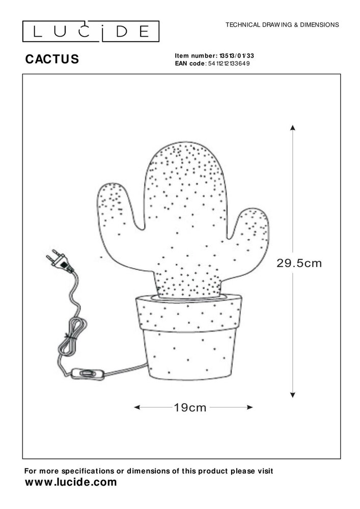 Lucide CACTUS - Tafellamp - 1xE14 - Groen Lucide CACTUS - Tafellamp - 1xE14 - Groen