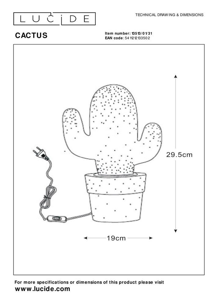 Lucide CACTUS - Tafellamp - 1xE14 - Wit Lucide CACTUS - Tafellamp - 1xE14 - Wit