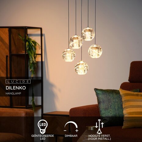 Lucide DILENKO - Hanglamp - Ø 31 cm - LED Dimb. - 5x3,5W 2700K - Mat Goud / Messing Lucide DILENKO - Hanglamp - Ø 31 cm - LED Dimb. - 5x3,5W 2700K - Mat Goud / Messing