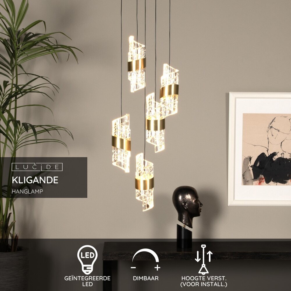 Lucide KLIGANDE - Hanglamp - Ø 30 cm - LED Dimb. - 5x8W 2700K - Mat Goud / Messing Lucide KLIGANDE - Hanglamp - Ø 30 cm - LED Dimb. - 5x8W 2700K - Mat Goud / Messing
