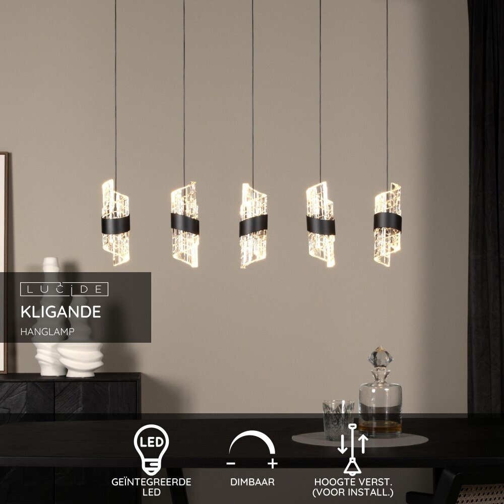 Lucide KLIGANDE - Hanglamp - LED Dimb. - 5x7,8W 2700K - Zwart Lucide KLIGANDE - Hanglamp - LED Dimb. - 5x7,8W 2700K - Zwart
