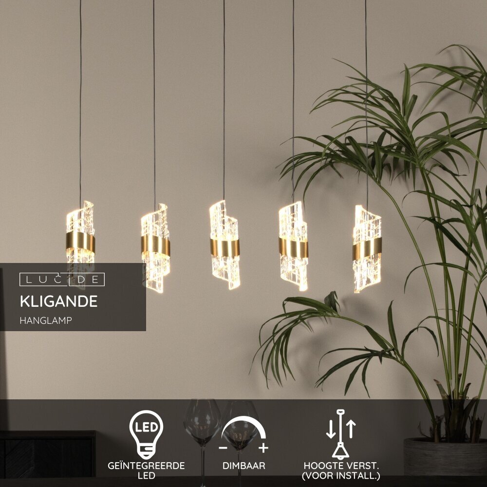 Lucide KLIGANDE - Hanglamp - LED Dimb. - 5x7,8W 2700K - Mat Goud / Messing Lucide KLIGANDE - Hanglamp - LED Dimb. - 5x7,8W 2700K - Mat Goud / Messing