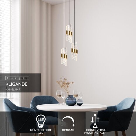 Lucide KLIGANDE - Hanglamp - Ø 25 cm - LED Dimb. - 3x8W 2700K - Mat Goud / Messing Lucide KLIGANDE - Hanglamp - Ø 25 cm - LED Dimb. - 3x8W 2700K - Mat Goud / Messing