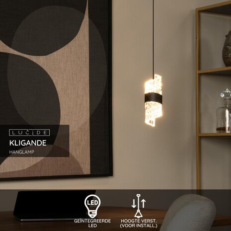 Lucide KLIGANDE - Hanglamp - Ø 13 cm - LED - 1x9W 2700K - Zwart Lucide KLIGANDE - Hanglamp - Ø 13 cm - LED - 1x9W 2700K - Zwart