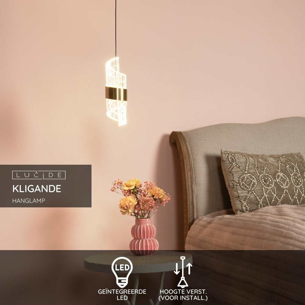 Lucide KLIGANDE - Hanglamp - Ø 13 cm - LED - 1x9W 2700K - Mat Goud / Messing Lucide KLIGANDE - Hanglamp - Ø 13 cm - LED - 1x9W 2700K - Mat Goud / Messing