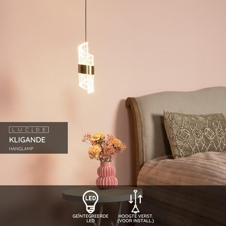 Lucide KLIGANDE - Hanglamp - Ø 13 cm - LED - 1x9W 2700K - Mat Goud / Messing Lucide KLIGANDE - Hanglamp - Ø 13 cm - LED - 1x9W 2700K - Mat Goud / Messing