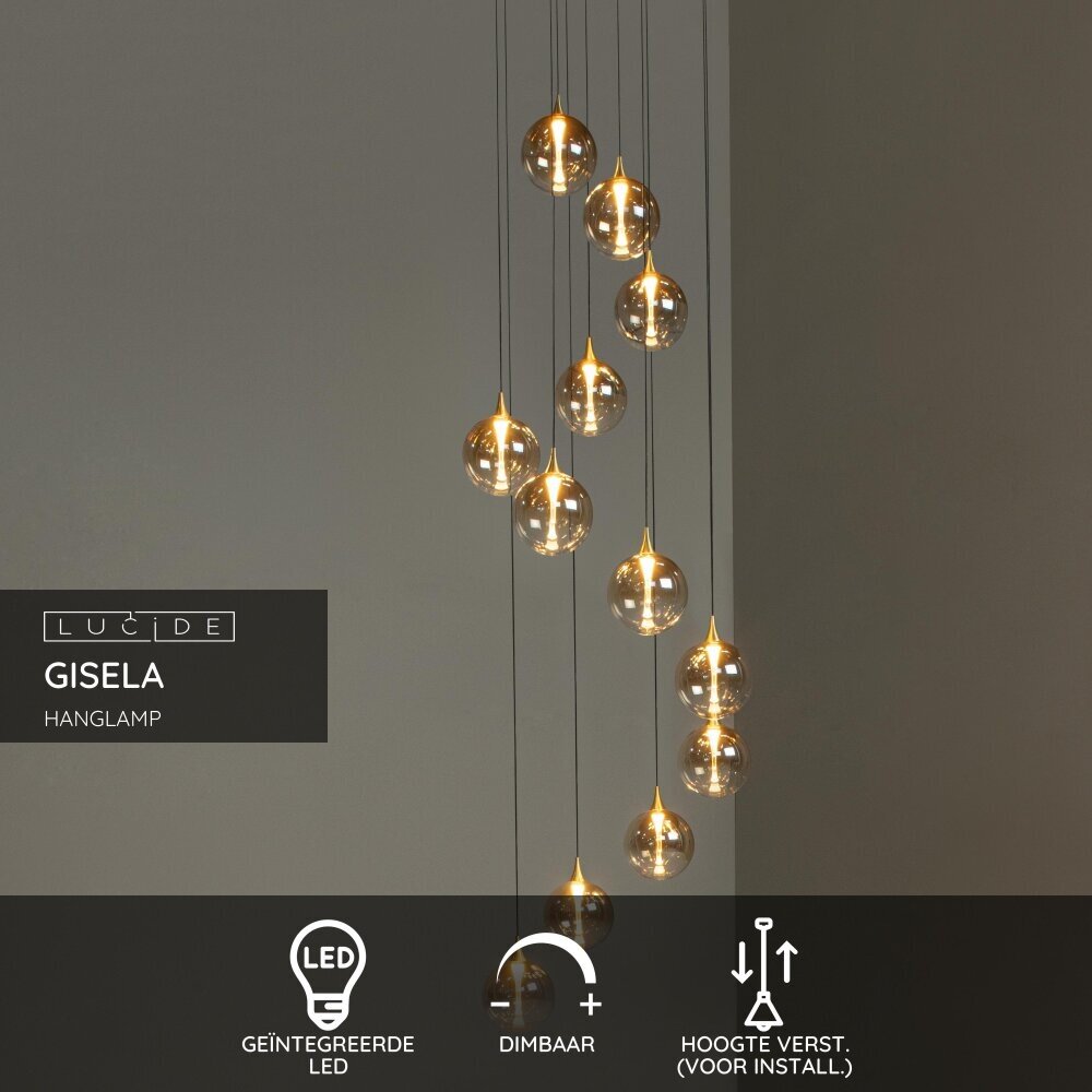 Lucide GISELA - Hanglamp - Ø 61 cm - LED Dimb. - 12x3,5W 2700K - Amber | Premium Lucide GISELA - Hanglamp - Ø 61 cm - LED Dimb. - 12x3,5W 2700K - Amber | Premium