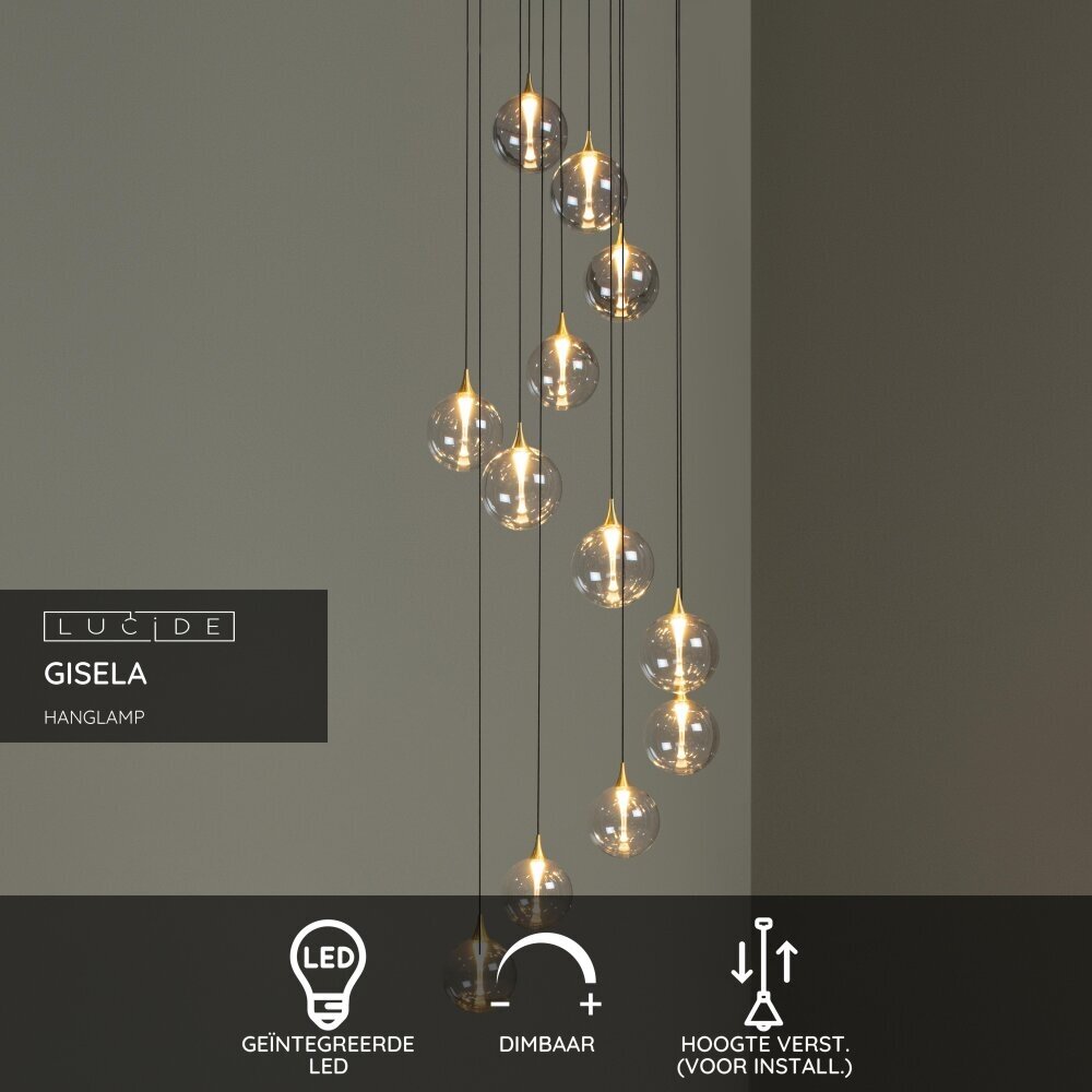 Lucide GISELA - Hanglamp - Ø 61 cm - LED Dimb. - 12x3,5W 2700K - Transparant | Premium