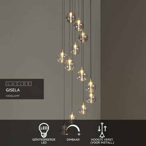 Lucide GISELA - Hanglamp - Ø 61 cm - LED Dimb. - 12x3,5W 2700K - Transparant | Premium