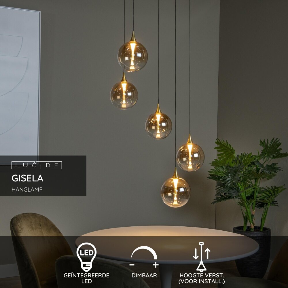 Lucide GISELA - Hanglamp - Ø 48 cm - LED Dimb. - 5x3,8W 2700K - Amber | Premium Lucide GISELA - Hanglamp - Ø 48 cm - LED Dimb. - 5x3,8W 2700K - Amber | Premium