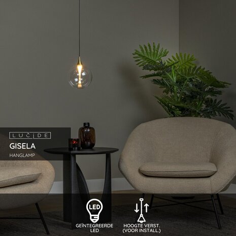 Lucide GISELA - Hanglamp - Ø 16 cm - LED Dimb. - 1x5W 2700K - Transparant | Premium Lucide GISELA - Hanglamp - Ø 16 cm - LED Dimb. - 1x5W 2700K - Transparant | Premium