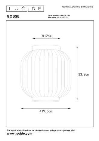 Lucide GOSSE - Plafonnière - Ø 19,5 cm - 1xE27 - Wit Lucide GOSSE - Plafonnière - Ø 19,5 cm - 1xE27 - Wit