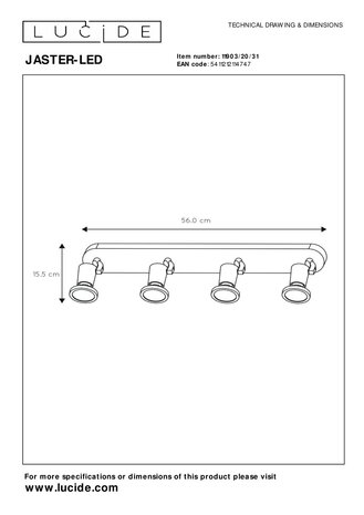 Lucide JASTER-LED - Plafondspot - LED - GU10 - 4x5W 2700K - Wit Lucide JASTER-LED - Plafondspot - LED - GU10 - 4x5W 2700K - Wit