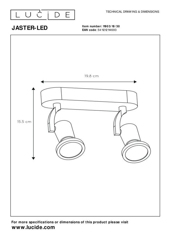 Lucide JASTER-LED - Plafondspot - LED - GU10 - 2x5W 2700K - Zwart Lucide JASTER-LED - Plafondspot - LED - GU10 - 2x5W 2700K - Zwart